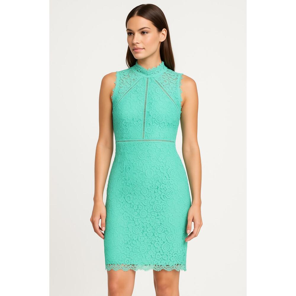 Bardot Dress Womens AU 10‎ Mint Green Sheath Lace Sleeveless Keyhole Back Chic